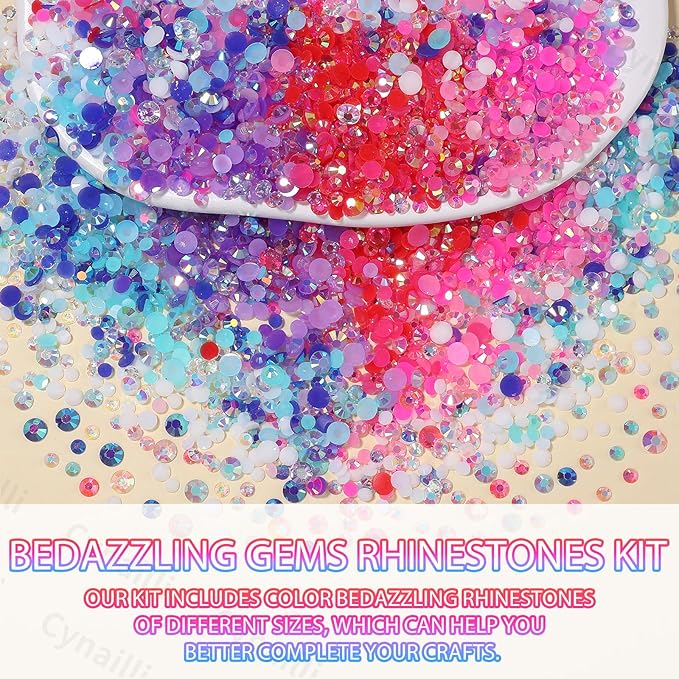 15 Grids Color Resin Bedazzling Rhinestones for Crafting, White Pink Red Purple Blue Rainbow Bedazzling Gems Kit, Jelly Resin Rhinestones for DIY Face Eyes Makeup Crafts Tumblers Bottles