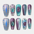 Sun&Beam Nails Handmade Press-on Medium Long Coffin Ballerina Purple Silver Blue Hand-painted Magnet Cool Design Fashionable False Nail Tips 10 Pcs Set (#144 L?