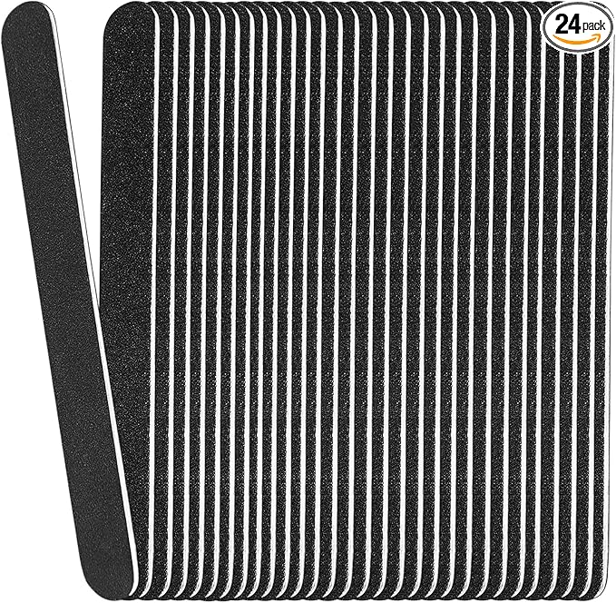 Emery Board Nail Files (24 Pack), 100/180 Grit Wooden Nail File for Natural Nails, 7 Inches Emory Filers Manicure Tool Set Disposable Nail File for Home Salon Black