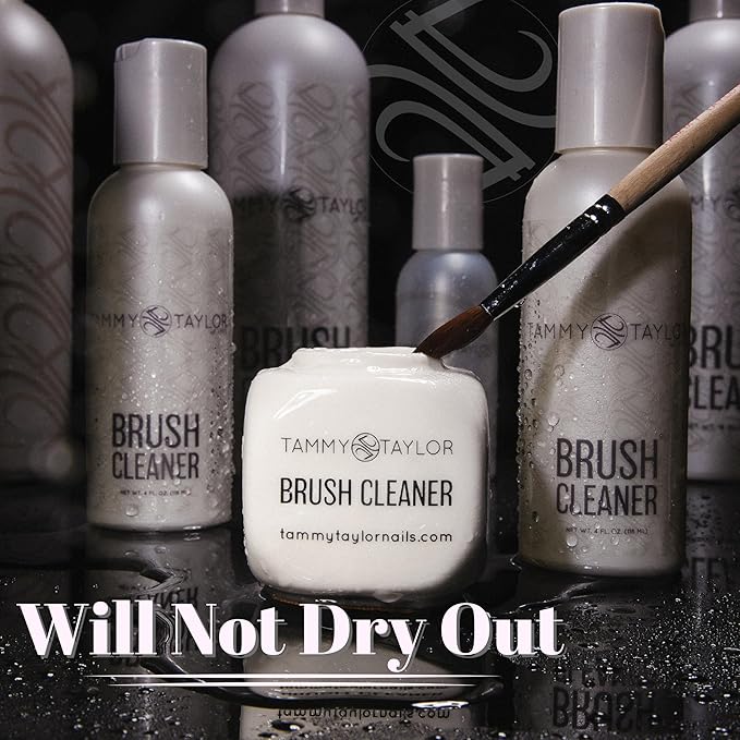 Tammy Taylor Acrylic Nail Brush Cleaner Liquid, Removes Solid Gel Nail Polish, Acrylic Dip Powder, All-in-One Poly Gel Slip Solution + Kolinsky Sable Nail Brush Conditioner, Cleaner & Restorer (4oz)