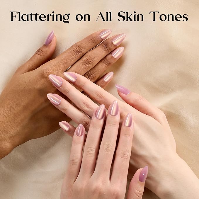 Beetles Motion Glow Cat Eye Press On, Short Almond Press On Nails Kit with Fast-Dry Nail Glue & Adhesive Tabs, 32pcs 16 Sizes, Girls Stick On Nails for Women Rose Glow
