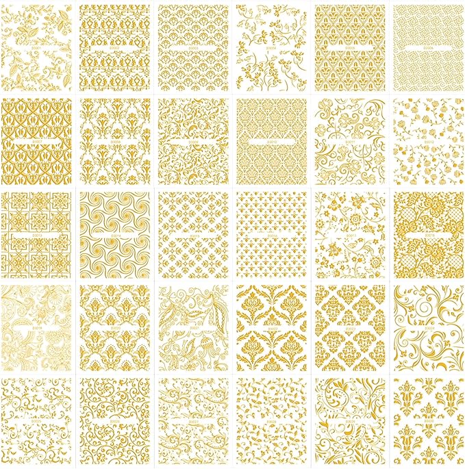 30 Sheets Gold Art Stickers Decals 3D Self-Adhesive Lace Decals Retro Flower Designs Nail Supplies Summer Nail Decoration DIY Nails Accessories for Women