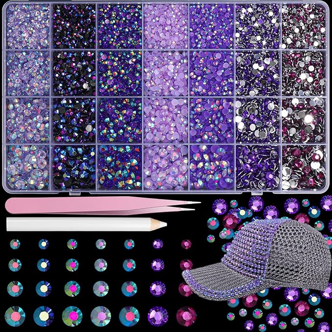 22300Pcs Flatback Purple Rhinestones for Bedazzling, 3mm-6mm Jelly Bedazzling Resin Gems, Purple Gems AB Bedazzling Kit for Crafting Nails Face Makeup Crafts Tumblers