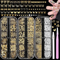 3 Boxes Gold Nail Beads Pearls, Butterfly Bows Alloy Nails Charms Studs, Bowknot Bow Tie Nail Art Jewels, Mix Size Half Round Pearls Carviar Nail Beads Charms Rhinestones for Nails Design DIY Craft