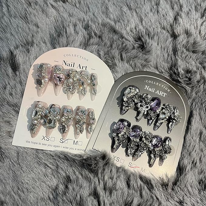 2Packs (20Pcs) Press on Nails Mystery Box Random 30mm Long Handmade Nails Manicure Charms Nails Art Nail Kit Press on Nails for Women Party Holiday Photo Wedding Size S