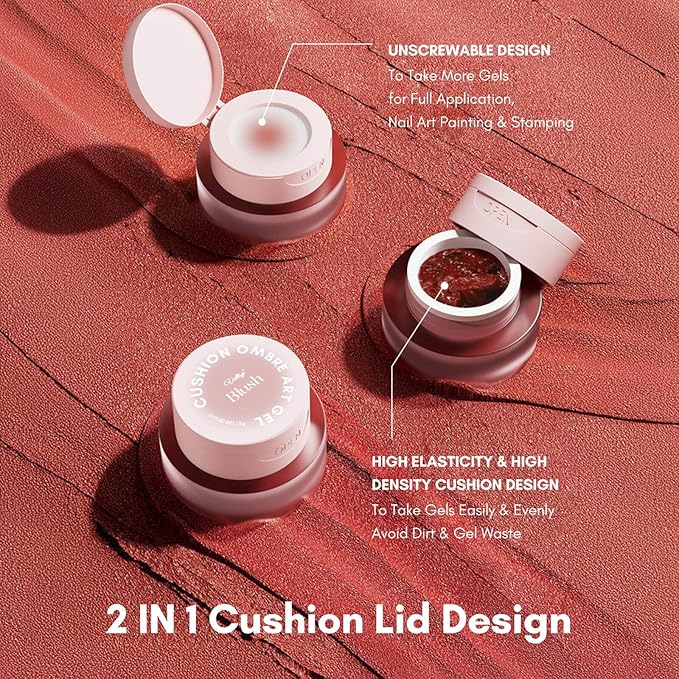 Vettsy 5-in-1 Cushion Ombre Art Gel Set - Classic Colors (White, Red, Black) - HEMA-Free Solid Creamy Gel for Ombre, Nail Art, Full Application & Chrome - No-Wipe, Vegan & Cruelty-Free UV/LED Nail Gel