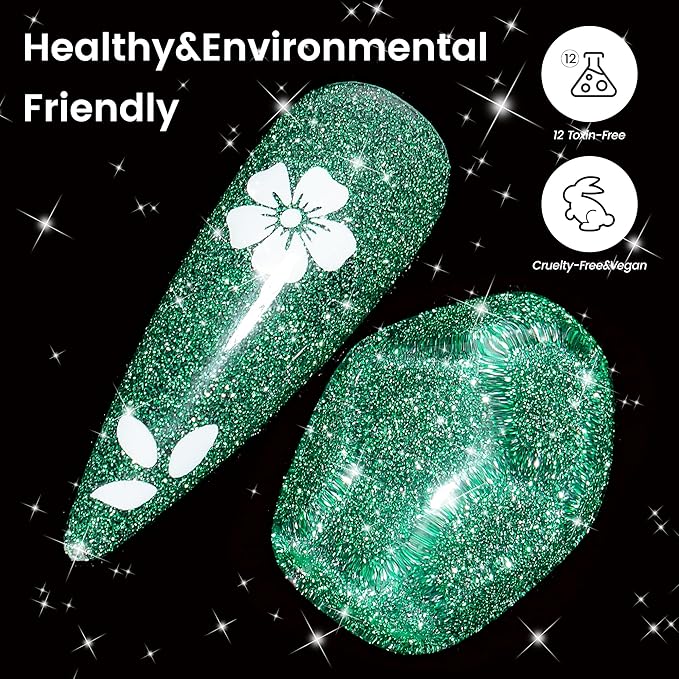 YTD Likomey Gel Nail Polish,Reflective Glitter 15ml Green Flash Diamond Shimmer Gel,Sparkly ShinB0CG69PNJ8y Salon Home Fall Winter Manicure UV Color Varnish,SZ002