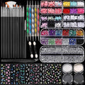 FANDAMEI Nail Art Brushes Set, Nail Art Kits, 3D Nail Charms Nail Design Tools Kit, Nail Set for Beginners ,Nail Dotting Tool, Nail Rhinestones,Chrome Nail Powder,Nail Stickers Nail Art Decoration Kit
