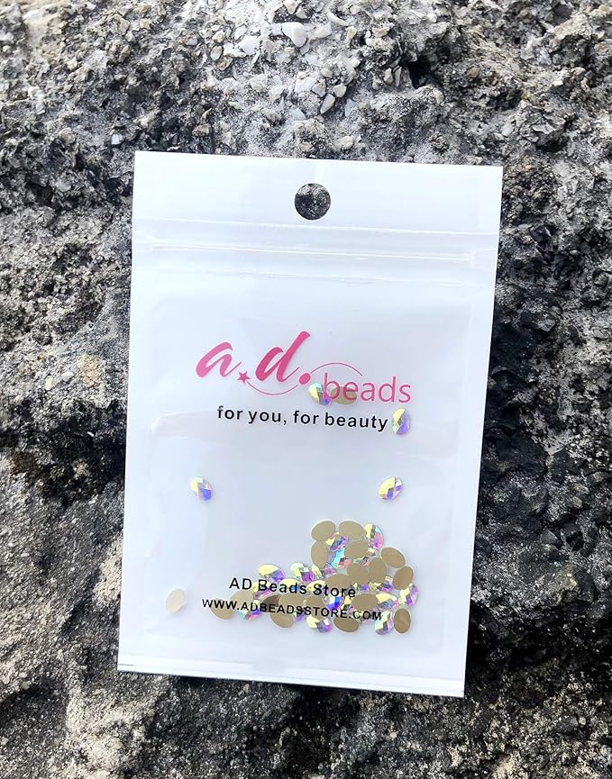 AD Beads Top Czech AB Crystal Flatback Rhinestone Nail Art Decoration Multi Shape (S07 Oval 4x6mm, 100 Pcs)
