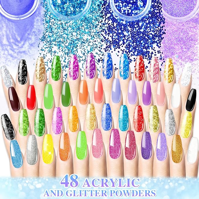 Acrylic Nail Kit Set Professional Acrylic with Everything, 120w LED UV Nail Lamp for Builder Gel, 52 Colors Glitter Acrylic Powder and Monomer Acrylic Nail Liquid for Beginners with Acrylic Brushes