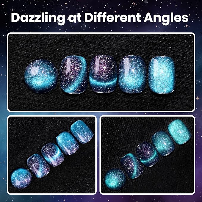Beetles Cat Eye Gel Nail Polish - 15ML 9D Cat Eye Chameleon Blue Glitter Gel Polish Interstellar Mirage Blue Purple Magnetic Shimmer Effect Soak Off UV Salon DIY Manicure Gifts for Women