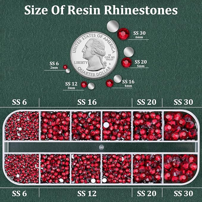Resin Rhinestones for Crafting with B7000 Jewelry Glue, 1 Box Dark Red Flatback Crystals with 3Pcs 10ml Glue for Bedazzling Crafts DIY Nail Art Makeup，Non Hotfix Gems for Clothing Shoes