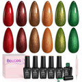 beetles Gel Polish Set - 6 Colors Glitter Brown Orange Red Green Colors Shimmer Nail Drawing Swirl Shell Thread Effect Gel Polish Kit Soak Off Led UV Nail