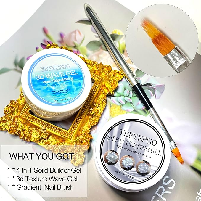 3D Texture Nail Gel and Pearl White 3D Sculpting Builder Gel for Nail Art Non-Sticky Hand Carving Sculpting Patterns Nail Art Decoration DIY at Home Salon Quality , 30g