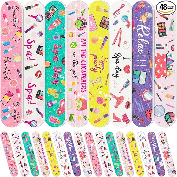 H1vojoxo Spa Makeup Party Nail Files - 48pcs Double Sided Emery Boards for Spa Makeup Party Colorful Nail File Strips for Girl’s Birthday Galentine Gift Emery Boards for Women Employee Coworkers Staff