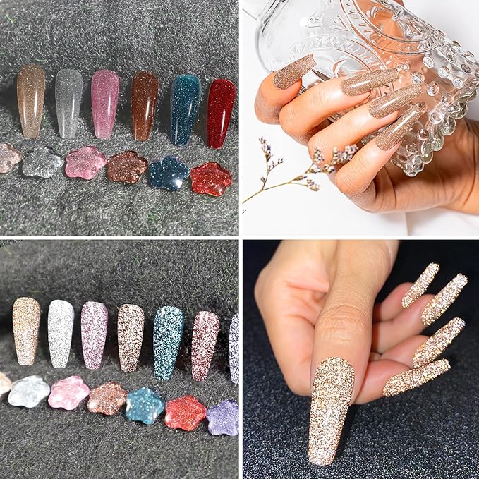 ROSALIND 30pcs Gel Polish Nail Set with Base Gel Top Coat (Glossy Matte and Glitter), 20 Fall Winter Colors Gel Nail Polish 6pcs Reflective Glitter Effect Nail art for Women