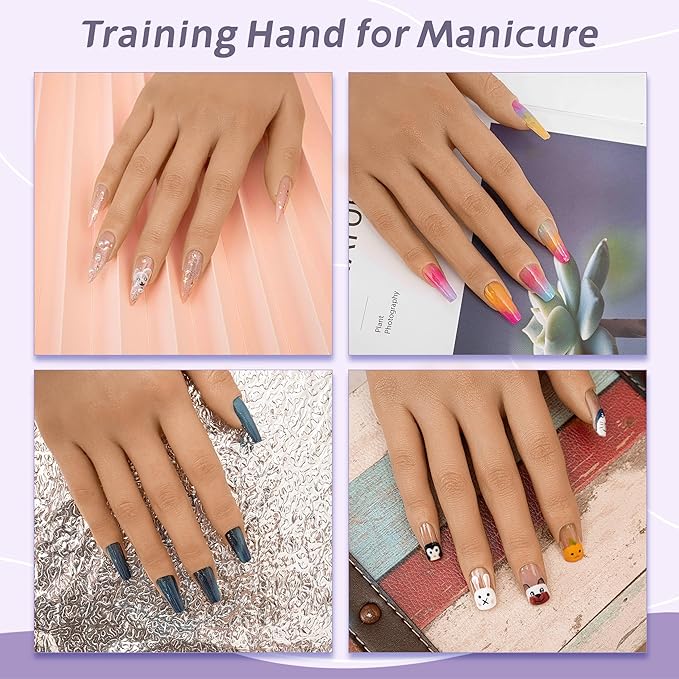 Practice Hand for Acrylic Nails,Realistic Silicone Training Hand with Flexible Fingers for Nail Art Practice,Professional Mannequin Hand Model Kit for Gel Polish & Manicure Beginners