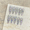 3D Handmade Long Stiletto Press on Nails Almond Acrylic Fake Nails Kit,Reusable False nails,Rhinestone Luxury glitter Design Nail Art Kit,Include Toolkit,10Pcs,Size M,#986