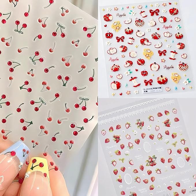 Dedyel Food Nail Art Stickers 3D Cake Dessert Donut Ice Cream Cookies Fruit Bread Self-Adhesive Nail Stickers for Women Girls Kids