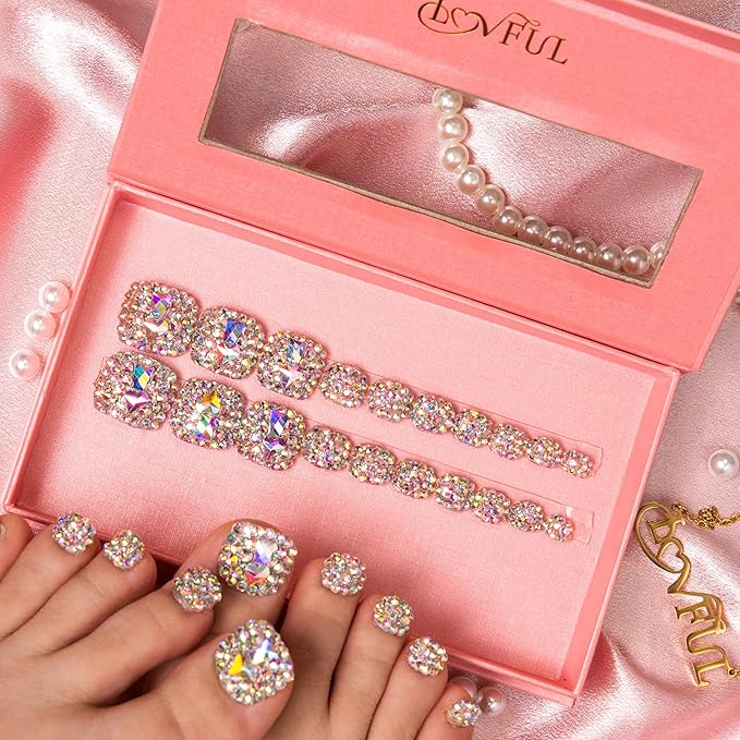 LOVFUL Press on Toenails Eternal Stunning | 20 PCS Free Size Toe Nails | Reusable Fake Nails for Toe | T46
