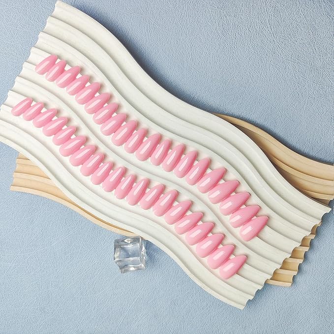 Baby Pink Press on Nails Almond Shaped 48Pcs Neutral Thick Fake Nails for Women, Medium Almond Nails Press on Reusable Acrylic Nails Glue on Medium Length Stiletto False Nails Gel Artificial Nails