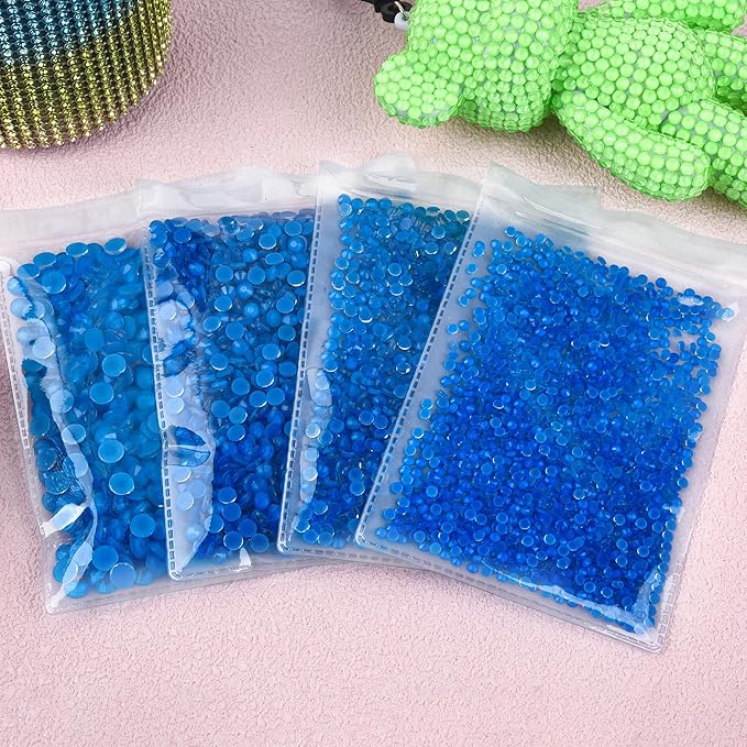 Blinginbox Flatback Rhinestones Round Gems, 1440pcs Luminous Series Glass Stones Neon Gems Non Hotfix Crystal Rhinestones for Nail Charms Crafts Clothes Tumblers,New Blue Neon,SS16.