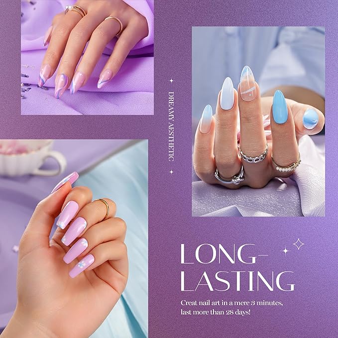 Beetles Gel Nail Polish Set - 6 Colors Purple Baby Blue Light Color Gel Nail Kit Lavender Violets Collection Soak Off UV LED Gel Manicure DIY Periwinkle Nail Polish Salon Spring Gift for Women Girls