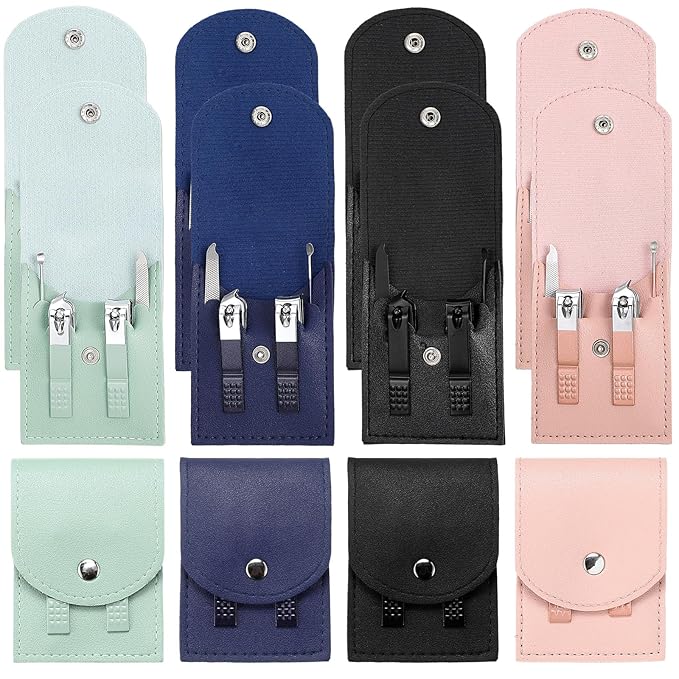 Geosar 12 Sets Manicure Set Bulk Nail Clippers Pedicure Kit Stainless Steel Professional Pedicure Grooming Kits Nail Care Tools with Travel Case for Men Women Hands Foot(Multi Colors)