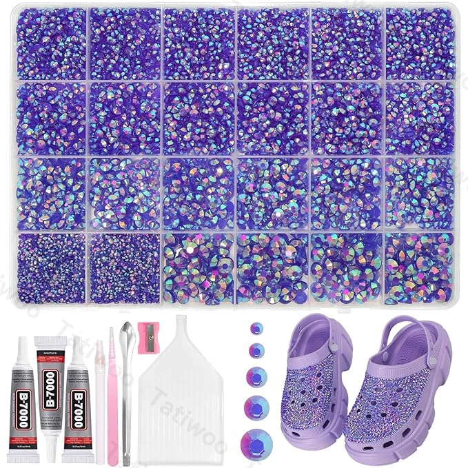 20000Pcs Purple AB Flatback Jelly Resin Rhinestones for Bedazzling, Mix Sizes Crystal Rhinestones Gems, Purple AB Gems Bedazzling for Crafting for DIY Face Makeup Crafts Tumblers