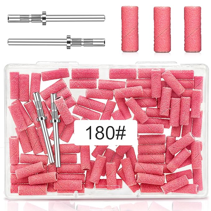 180 Grit Small Nail Sanding Sands, 100 Pcs Pink Sanding Bands for Nail, 180 Fine Grit Sanding Bands for Nail with 3.1 MM Nail Drill Bit, Small Sanding Bands for Natural Nails Acrylic Gel