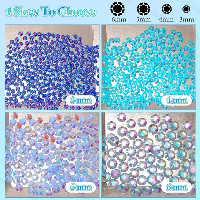 22000Pcs Blue Rhinestones for Bedazzling, Jelly Bedazzling Resin Gems 3-5mm, Blue White Gems Bedazzling Kit for Crafting, Flatback Color Light Blue AB Gems for Nails Face Makeup Tumblers