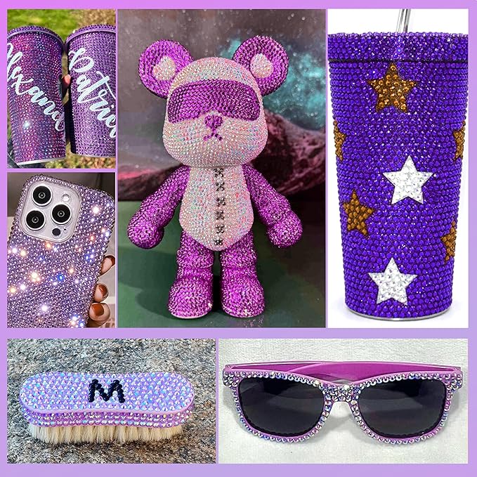22000 Pcs Purple Flatback Pearls and Rhinestones Bedazzling Kit, Resin Rhinestones Gems for Crafting, Mixed Size Half Pearls Gems for Nails Face Eyes Makeup Bottles Shoes DIY Crafts