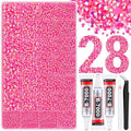 30000Pcs Resin Rhinestones for Bedazzling with Tweezers, Hot Pink AB Rhinestones for Crafting with 3Pcs 10ml B7000 Jewelry Glue for DIY Crafts Clothing Tumblers Shoes Fabric Nail Art