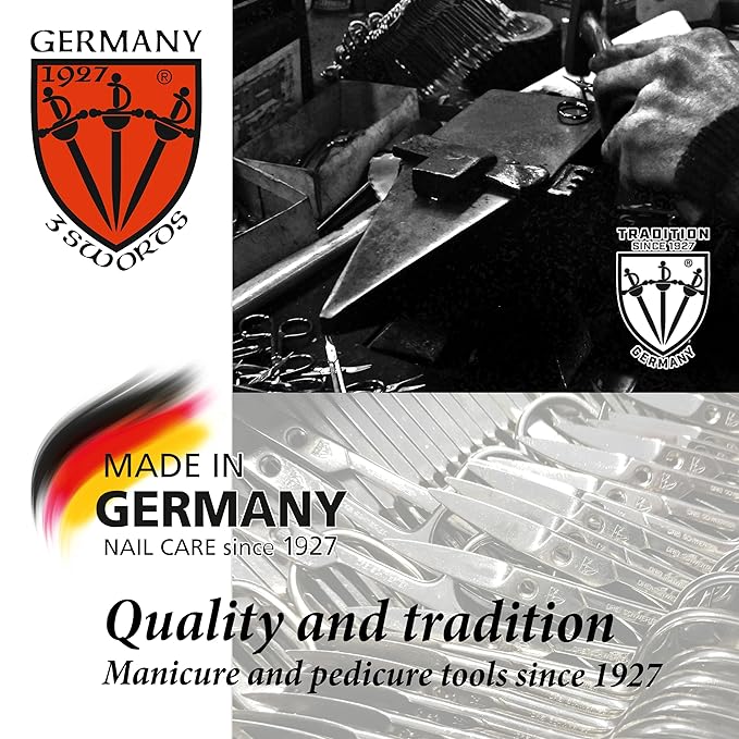 3 Swords Germany - brand quality 3 piece manicure pedicure grooming kit set for professional finger & toe nail care scissors file genuine leather case in gift box, Made in Solingen Germany