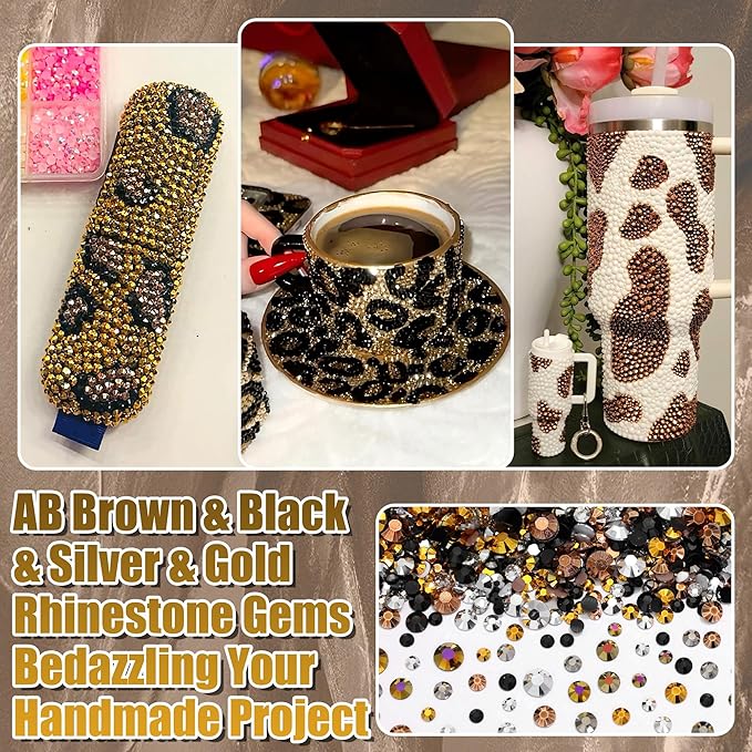 RODAKY Resin Rhinestone for Bedazzling Brown Silver Black 3/4/5/6mm Crystal Rhinestones Flatback Gems for Crafting Rhinestone Beads for DIY Tumblers Manicure Design