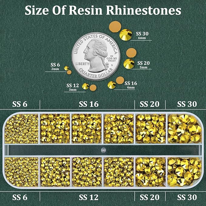 Resin Rhinestones for Crafting with B7000 Jewelry Glue, 1 Box Bright Gold Flatback Crystals with 3Pcs 10ml Glue for Bedazzling Crafts DIY Nail Art Makeup，Non Hotfix Gems for Clothing Shoes