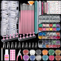 Acrylic Fake Nails Kit Press On Nail Kit with Clear Coffin Nail Tips Nail Display Stand Sequins Sticker Rhinestones Decorations Nail Glue Nail Clay Fine Glitter DIY Nail Art Tool and Supplies