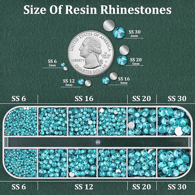 Resin Rhinestones for Crafting with B7000 Jewelry Glue, 1 Box Teal Blue Flatback Crystals with 3Pcs 10ml Glue for Bedazzling Crafts DIY Nail Art Makeup，Non Hotfix Gems for Clothing Shoes