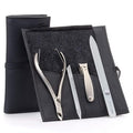GERMANIKURE 4pc Manicure Set in Black Leather Case - FINOX Stainless Steel Tools Made in Germany, Glass Nail Care Supplies Made in Czech Republic – Professional Cuticle and Nail Care Kit