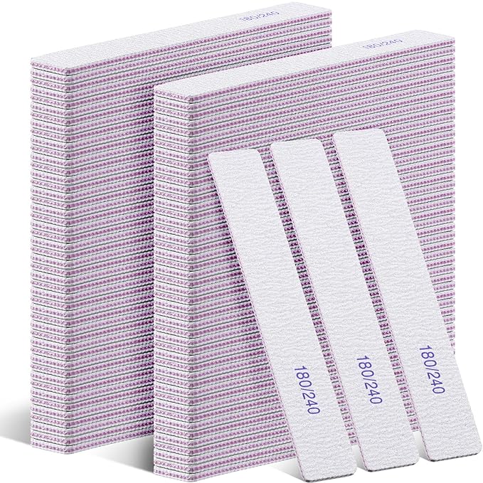 Xinnun 150 Pcs Nail Files 180/240 Grit Double Sides Professional Reusable Emery Board Nail Files for Acrylic Nails Manicure Tools Suit for Home Salon