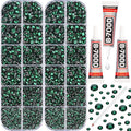 11000Pcs Emerald Green 2/3/4/5mm Flatback Rhinestones with Glue for Bedazzling Crafting Clothing Clothes Crafts Shoes Nail Art, Dark Green Resin Flat Back Gems Crystals Diamonds Gemstones Jewels Kit