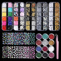 Nail Charms,Nail Gems, Flower Bow Butterfly Nail Charms and Gems,Nail Art Studs and Rhinestones,Nail Decorations Kit with Gold Beads,White Pearls for Nails,Nail Glitters and Stickers