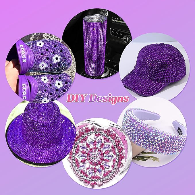 22000 Pcs Purple Flatback Pearls and Rhinestones Bedazzling Kit, Resin Rhinestones Gems for Crafting, Mixed Size Half Pearls Gems for Nails Face Eyes Makeup Bottles Shoes DIY Crafts