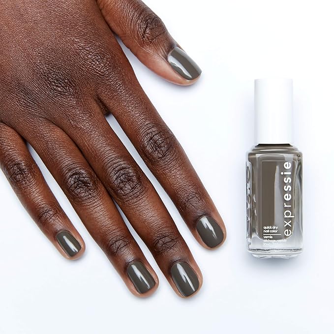 essie Expressie Nail Polish, Quick-Dry Muted Gray Nail Polish, Vegan, No Time For Local, 0.33 fl oz