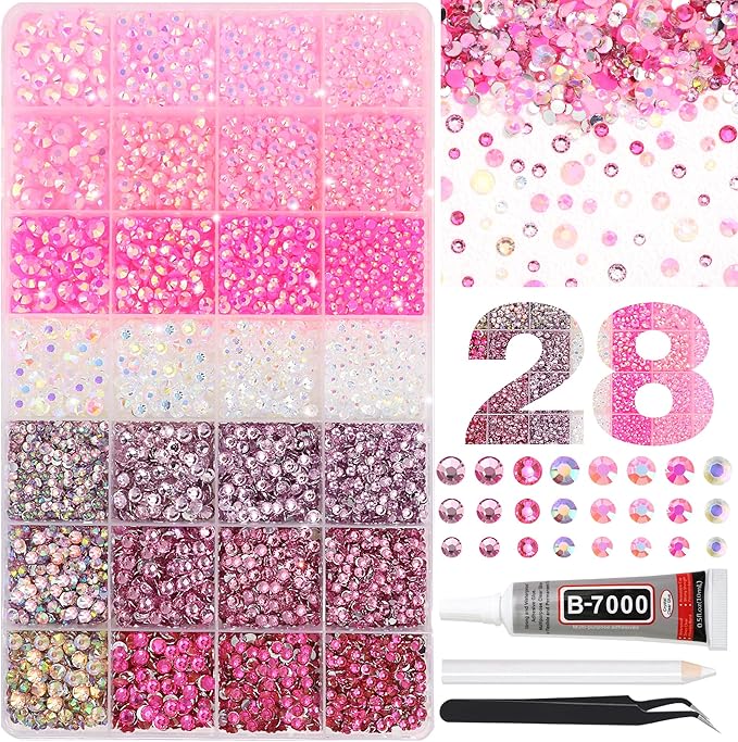 RODAKY Pink Rhinestones for Crafting Bedazzling,3-6MM Resin Rhinestones for Nails Art,Pink Nail Rhinestone and Gems,Nail Diamond Flatback Gems Crystals Charms for Nail Design DIY Makeup Decor