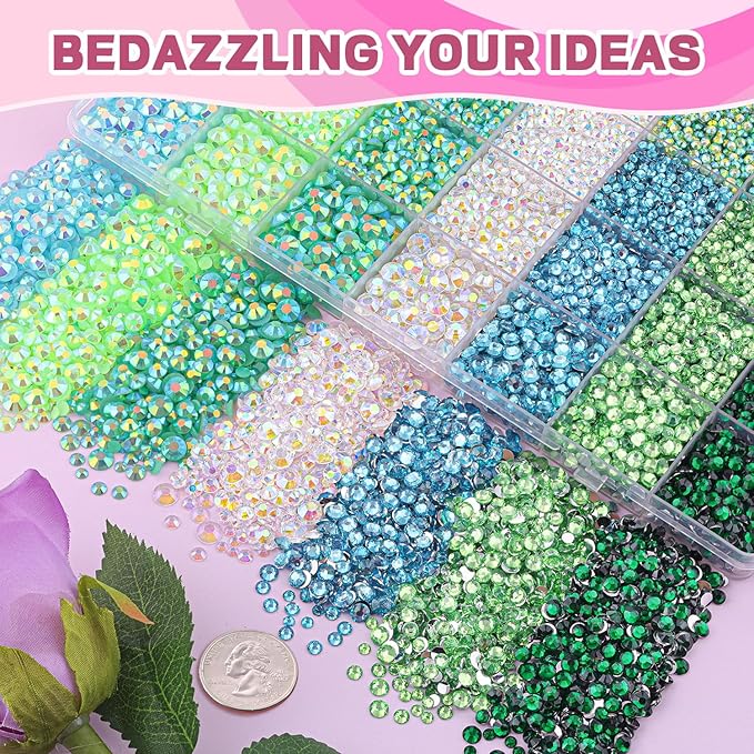20000Pcs Green Rhinestones for Bedazzling with 1Pcs B7000 Jewelry Glue, Resin Rhinestones for Crafting Crafts DIY, Bedazzler Kit Gems for Clothing Shoes Tumblers Nail Art Assorted Size 3/4/5/6mm