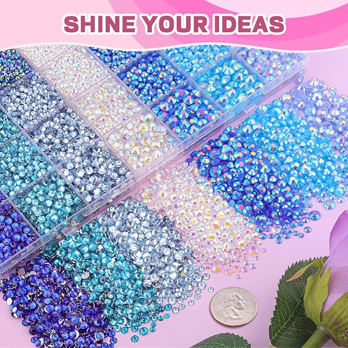 20000Pcs Blue Rhinestones for Bedazzling with 1Pcs B7000 Jewelry Glue, Resin Rhinestones for Crafting Crafts DIY, Bedazzler Kit Gems for Clothing Shoes Tumblers Nail Art Assorted Size 3/4/5/6mm