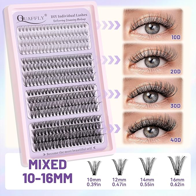DIY Lash Extension Kit Natural Bottom Lashes 980Pcs Individual Eyelash Extension Kit with Lash Bond&Seal Remover Tweezer Dual-Ended Brush Lash Curler Easy to Use for Beginners