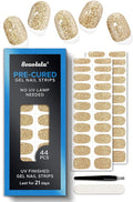 Pre Cured Gel Nail Strips - 44PCS Salon Quality Gel Nail Stickers - Long Lasting Polish Wraps for Women no UV Light Needed Easy Apply & Remove (Gilded Desire Gold)