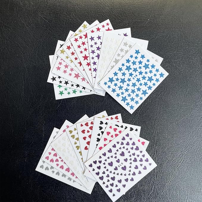1000pcs 18 Sheets Star Nail Stickers Star Nail Decals Design Nail Supplies 3D Self-Adhesive Nail Colorful Slider Stars Love Stickers Glitter Decoration Heart Nail Stickers Decals for Women Manicure